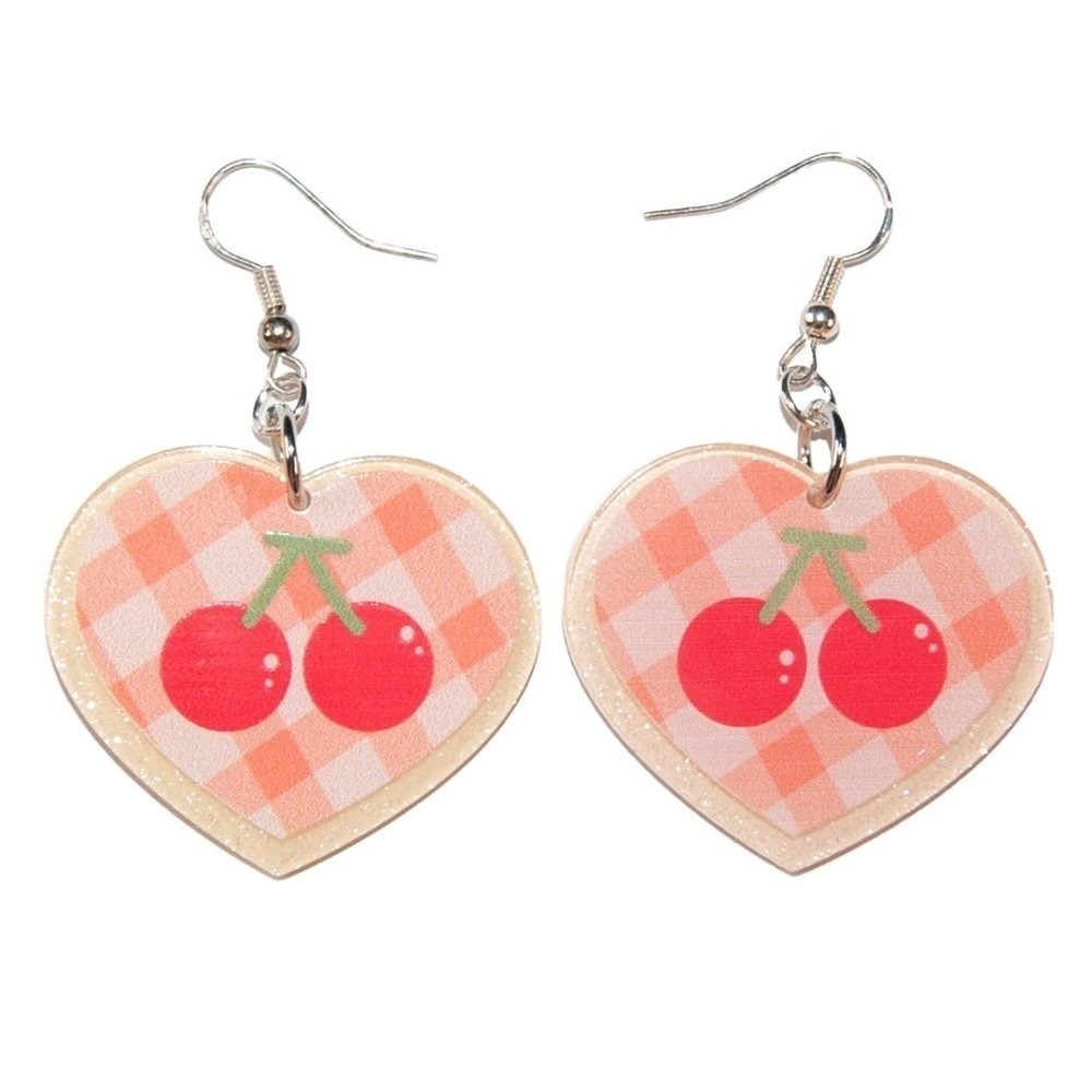 Kawaii Pastel‎ Cherry Sparkly Orange Resin Heart Earrings Hypoallergenic